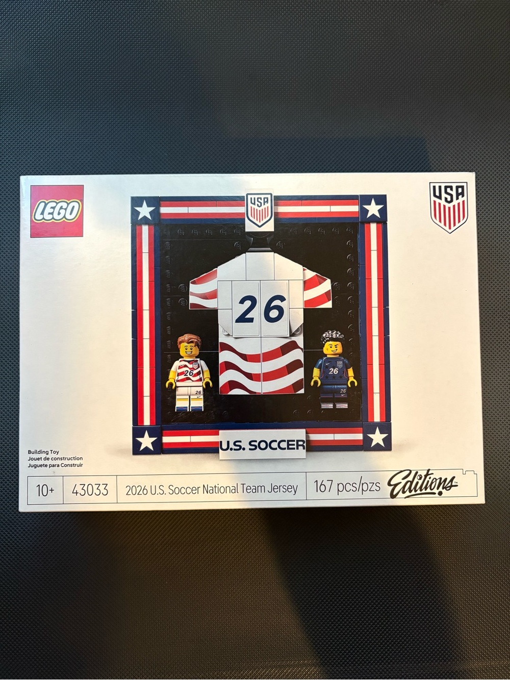 Lego U.S. Soccer Jersey Display - White, Red & Blue